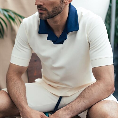

Men's Collar Polo Shirt Golf Shirt Solid Color Turndown Beige Outdoor Street Short Sleeve Patchwork Clothing Apparel Fashion Casual Breathable Comfortable / Summer / Summer