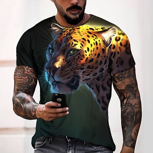 

Men's Tee T shirt 3D Print Graphic Round Neck Casual Daily 3D Print Short Sleeve Tops Fashion Designer Cool Comfortable Orange