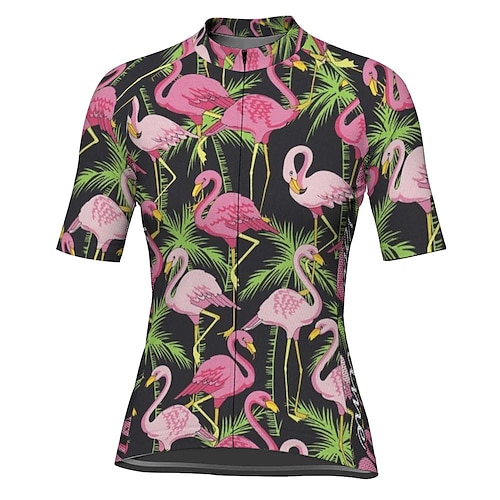 

21Grams Women's Cycling Jersey Short Sleeve Bike Top with 3 Rear Pockets Mountain Bike MTB Road Bike Cycling Breathable Quick Dry Moisture Wicking Reflective Strips Green Flamingo Polyester Spandex