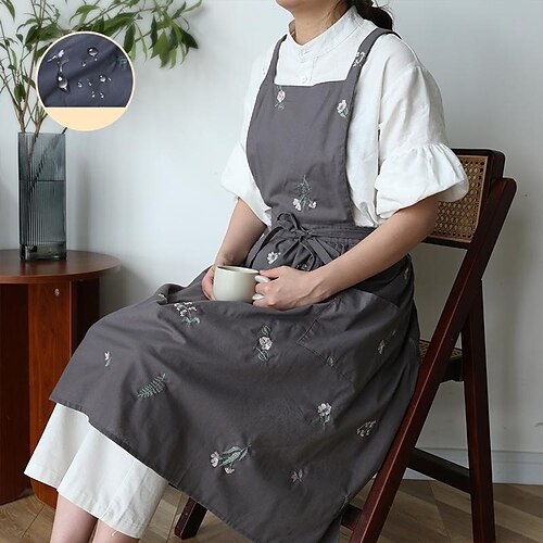

Coffe Bar Apron Water Repellent for Women with Pocket Work Aprons Cross Back Heavy Duty Adjustable