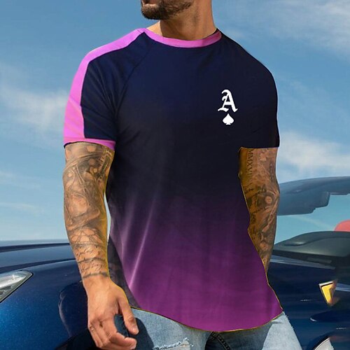 

Men's Unisex T shirt 3D Print Graphic Poker Crew Neck Street Daily Print Short Sleeve Tops Casual Designer Big and Tall Sports Purple