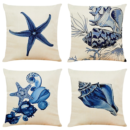 

Blue Shell Double Side Cushion Cover 4PC Soft Decorative Square Throw Pillow Cover Cushion Case Pillowcase for Bedroom Livingroom Superior Quality Machine Washable Indoor Cushion for Sofa Couch Bed Chair