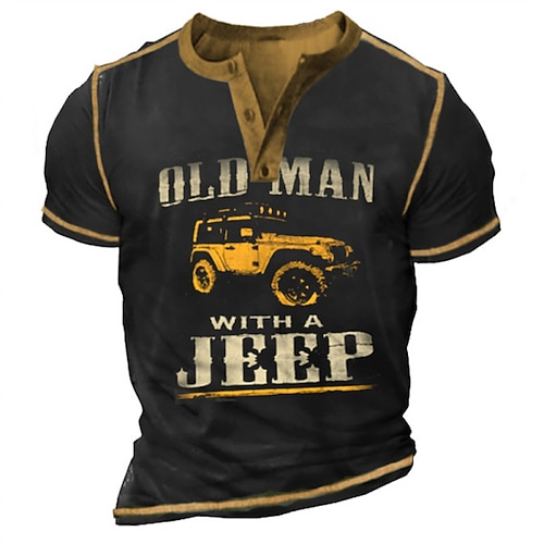 

Men's Henley Shirt Tee T shirt 3D Print Graphic Car Plus Size Henley Daily Sports Patchwork Button-Down Short Sleeve Tops Basic Casual Classic Designer Black / Summer