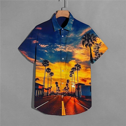 

Men's Shirt 3D Print Scenery Coconut Tree Turndown Street Casual Button-Down Print Short Sleeve Tops Casual Fashion Designer Breathable Yellow