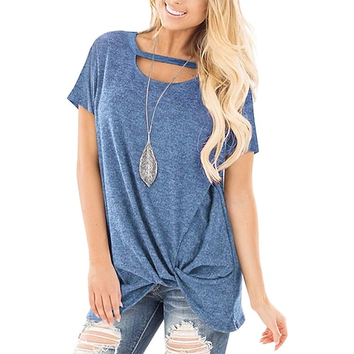 

Women's T shirt Plain Round Neck Basic Tops Blue Black Yellow