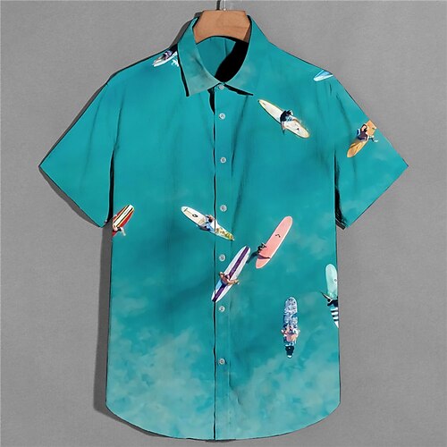 

Men's Shirt Print Scenery Sea Turndown Street Casual Button-Down Print Short Sleeve Tops Casual Fashion Designer Breathable Blue