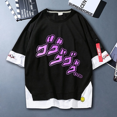 

Inspired by JoJo's Bizarre Adventure Jotaro Kujo T-shirt Cartoon 100% Polyester Anime Fake two piece Harajuku Street Style T-shirt For Men's / Women's / Couple's