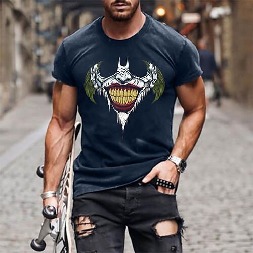 

Men's T shirt Hot Stamping Grimace Round Neck Casual Daily Print Short Sleeve Tops Simple Basic Blue Black Gray