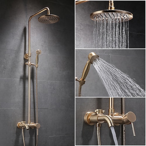 

Shower Faucet,Rainfall Shower Head System / Body Jet Massage Set - Handshower Included Dual-Head pullout Antique / Traditional Electroplated Mount Inside Brass Valve Bath Shower Mixer Taps