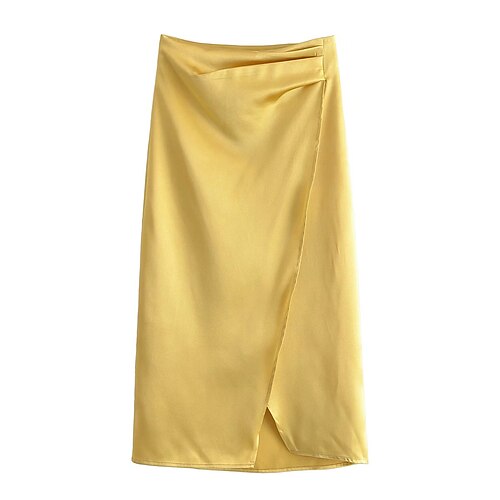 

Women's Elegant Skirts Daily Festival Solid Colored Split Yellow XS S M