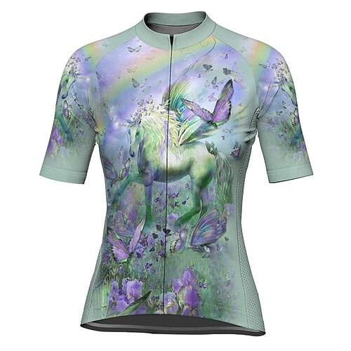 

21Grams Women's Short Sleeve Cycling Jersey Butterfly Unicorn Bike Top Mountain Bike MTB Road Bike Cycling Green Spandex Polyester Breathable Quick Dry Moisture Wicking Sports Clothing Apparel
