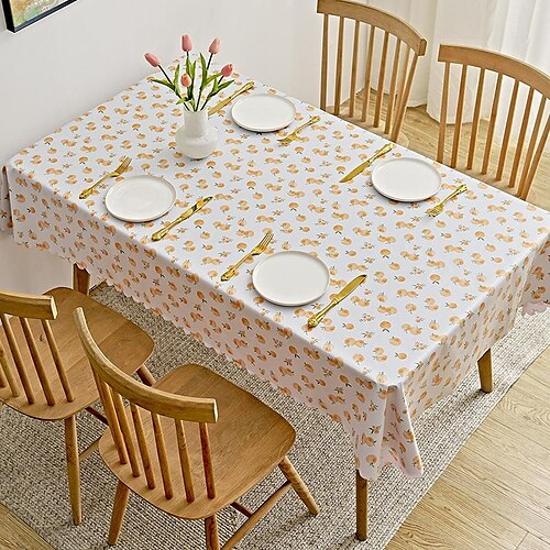 

Pvc Rectangle Tablecloth White Table Cloths For Kitchen Dining, Party, Holiday, Christmas, Buffet Waterproof, Oil-Proof