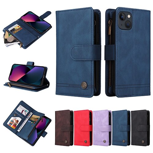 

Phone Case For Apple Wallet Card iPhone 13 Pro Max 12 Mini 11 X XR XS Max 8 7 Card Holder Flip Zipper Solid Colored PU Leather