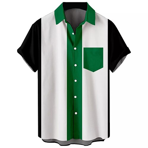 

Men's Shirt Color Block Turndown Green Blue Red Navy Blue Outdoor Street Short Sleeve Button-Down Clothing Apparel Fashion Casual Breathable Comfortable