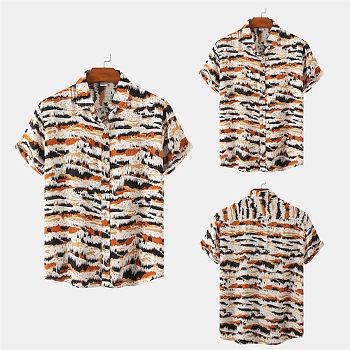 

Men's Shirt 3D Print Graphic Graffiti Turndown Casual Daily Button-Down Print Short Sleeve Tops Fashion Classic Breathable Comfortable Orange