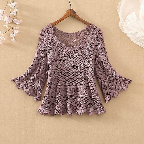 

Damen Pullover Strickwaren Gehäkelt Stricken Strick Dünn Einfarbig Rundhalsausschnitt Stilvoll Casual Outdoor Täglich Frühling Sommer Grün Blau Purpur M / Langarm / Festtage / Regular Fit / Ausgehen