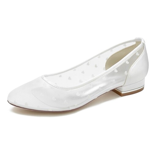 

Dame bryllup sko Pen sko Bryllup Fest Bryllupsleiligheter Sommer Flat hæl Rund Tå Elegant Søt Netting Tøfler Broderi Svart Hvit Lysebrun