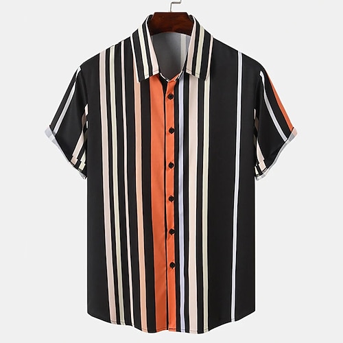 

Men's Shirt Striped Turndown Street Casual Button-Down Short Sleeve Tops Casual Fashion Breathable Comfortable Black