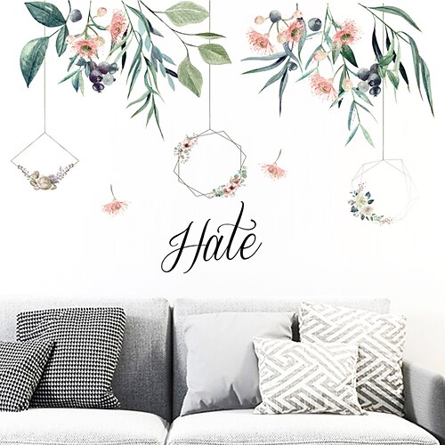 

Nordic Green Leaf Pink Flower Birdcage Bedroom Living Room Background Decoration Removable Stickers