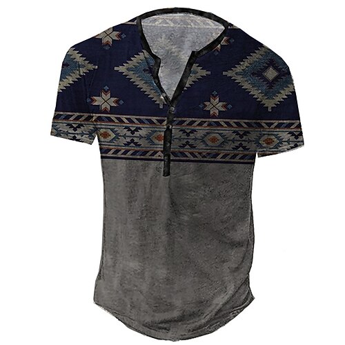

Men's Henley Shirt Tee T shirt 3D Print Graphic Color Block Geometry Plus Size Henley Daily Sports Button-Down Print Short Sleeve Tops Basic Casual Designer Big and Tall Gray