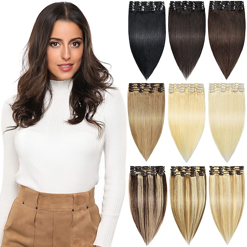 

Clip in Hair Extensions 100% Remy Human Hair 8 Pieces 60g/Set 10-22 Inch Hair Extensions Clip In Human Hair Remy Clip in Hair Extensions Natural Human Hair Extensions Double Weft