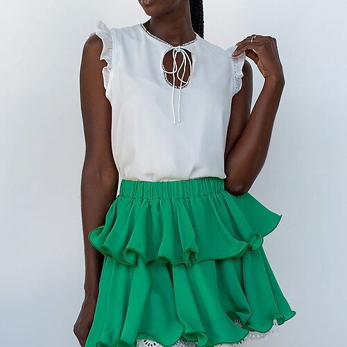 

Women's Elegant Skirts Vacation Casual / Daily Solid Colored Layered Green S M L