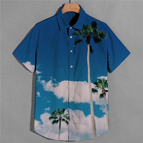 

Men's Shirt Print Scenery Coconut Tree Turndown Street Casual Button-Down Print Short Sleeve Tops Casual Fashion Designer Breathable Blue