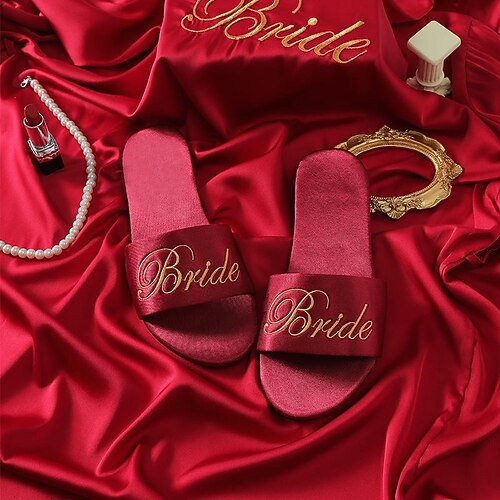 

Bridal Wedding Slippers Satin Home Shoes Bride Bridesmaid for Wedding Party Hotel Disposable Slipper