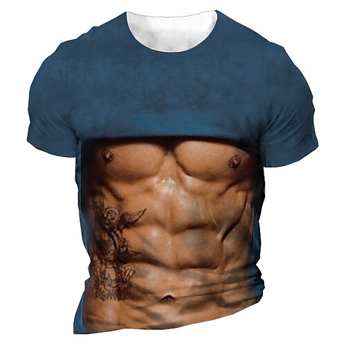 

Men's T shirt 3D Print Graphic Muscle Crew Neck Casual Daily Print Short Sleeve Tops Fashion Vintage Designer Big and Tall Blue