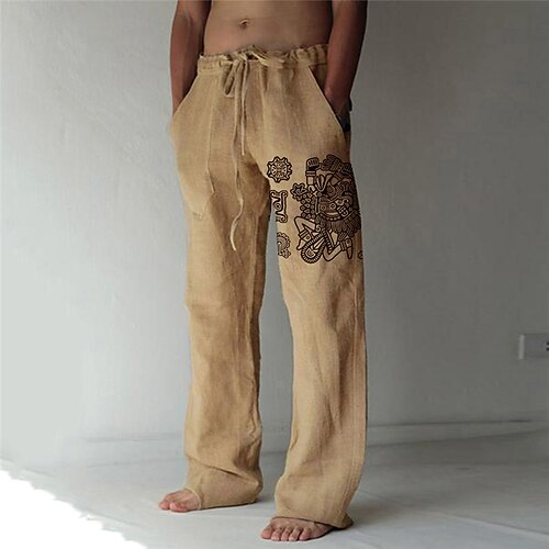 

Men's Fashion Designer Straight Trousers 3D Print Elastic Drawstring Design Front Pocket Pants Casual Daily Cartoon Graphic Prints Comfort Soft Mid Waist Khaki S M L XL XXL / Boho