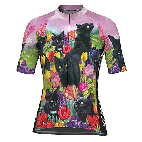 

21Grams Women's Short Sleeve Cycling Jersey Rosy Pink Cat Bike Top Mountain Bike MTB Road Bike Cycling Spandex Polyester Breathable Quick Dry Moisture Wicking Sports Clothing Apparel / Athleisure