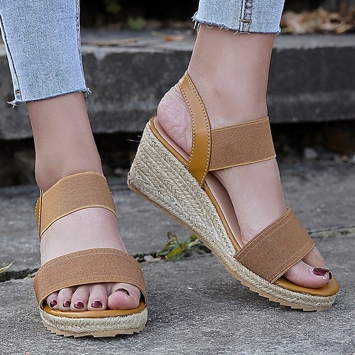 

Women's Sandals Daily Plus Size Summer Wedge Heel Round Toe Casual Walking Shoes Synthetics Loafer Solid Colored Black Brown White