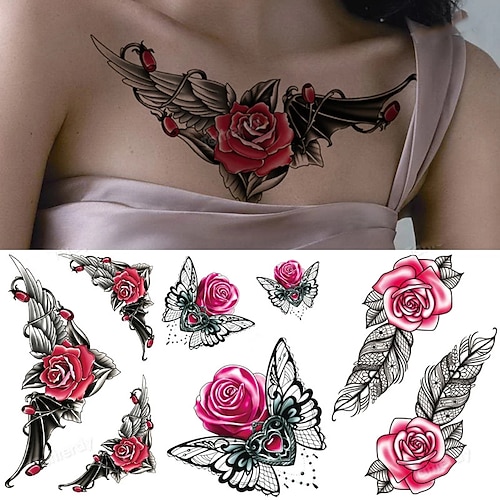 

3PCS Waterproof Temporary Tattoo Sticker Butterfly Flower Wing Fake Tatto Big Tatoo Tatouage Temporaire Back Chest For Women Girl