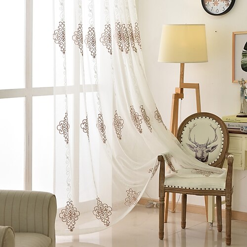 

Two Panel European Style Embroidered Window Screen Living Room Bedroom Dining Room Study Children's Room Thin Transparent Tulle