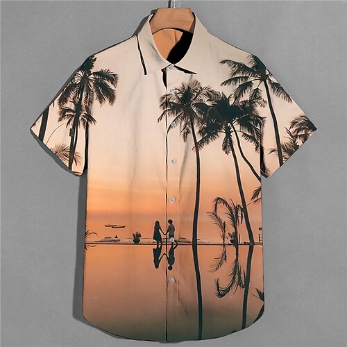 

Men's Shirt Print Scenery Coconut Tree Turndown Street Casual Button-Down Print Short Sleeve Tops Casual Fashion Designer Breathable Orange