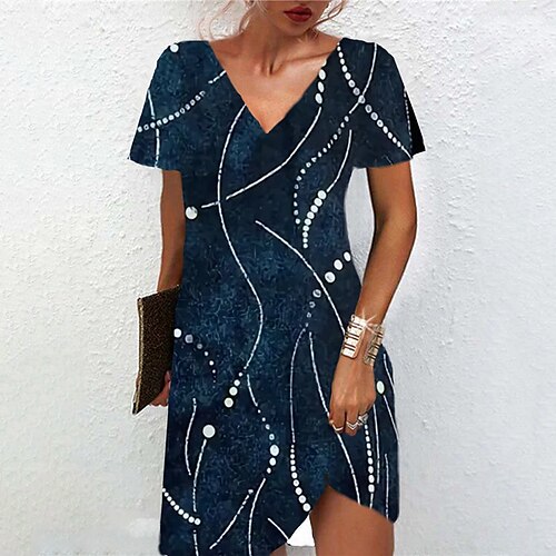 

Women's A Line Dress Short Mini Dress Navy Blue Short Sleeve Color Gradient Print Spring Summer V Neck Casual Vacation 2022 S M L XL XXL 3XL