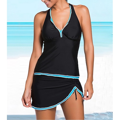 

Women's Swimwear Tankini 2 Piece Normal Swimsuit Ruched High Waisted Solid Color Black Padded V Wire Bathing Suits Sports Vacation Sexy / Strap / New / Strap