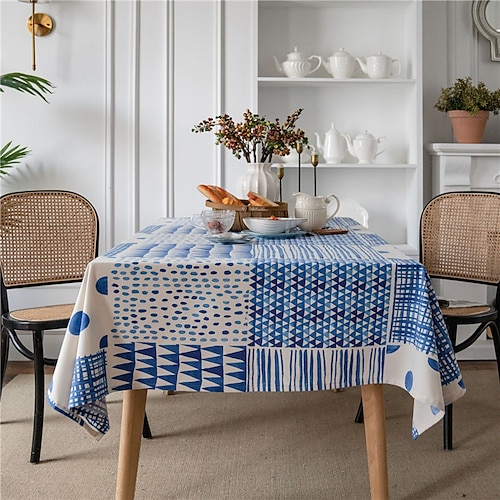 

Farmhouse Style Pastoral Tablecloth Cotton Linen Fabric Table Cloth,Washable Table Cover Dust-Proof Wrinkle Resistant for Restaurant, Picnic, Indoor and Outdoor Dining