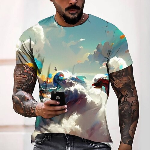 

Men's Tee T shirt 3D Print Graphic Round Neck Casual Daily 3D Print Short Sleeve Tops Fashion Designer Cool Comfortable Blue
