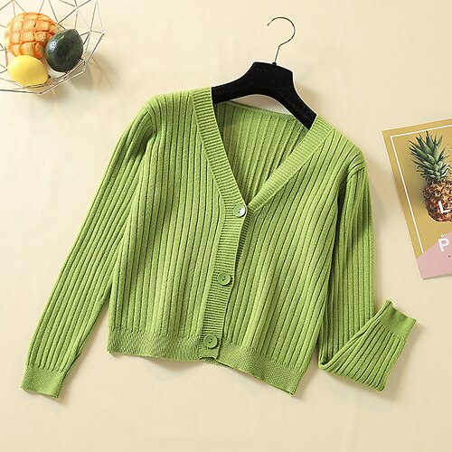 

Women's Cardigan Knitted Button Pure Color Stylish Casual Soft Long Sleeve Sweater Cardigans V Neck Spring Summer Green White Black