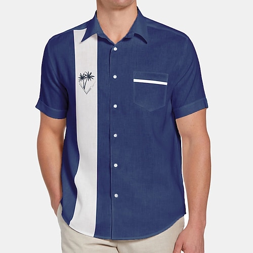 

Men's Shirt Tree Turndown Street Casual Button-Down Short Sleeve Tops Casual Fashion Breathable Comfortable Navy Blue