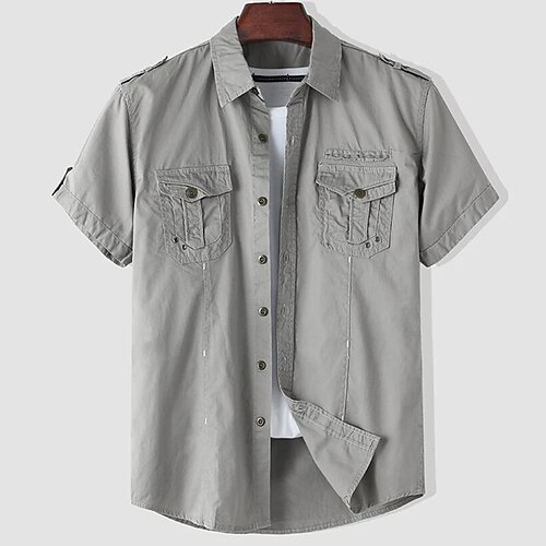 

Men's Shirt Solid Color Turndown Street Casual Button-Down Short Sleeve Tops Casual Fashion Breathable Comfortable Gray