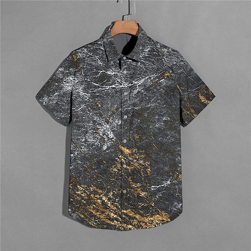 

Men's Shirt 3D Print Marble Turndown Street Casual Button-Down Print Short Sleeve Tops Casual Fashion Designer Breathable Gray