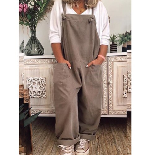 

Women's Plus Size Jumpsuit Solid Colored Sleeveless Basic Summer Black khaki Dark Blue L XL XXL XXXL 4XL / Square Neck