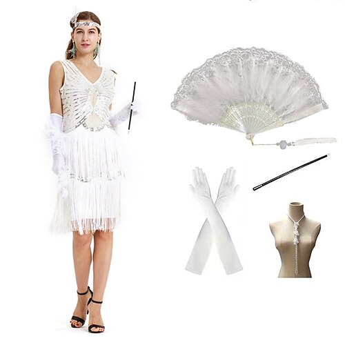 

Les rugissantes années 20 Inspiré du vintage Gatsby le magnifique Robe à clapet Robe Bal Masqué Femme Paillettes Franges Costume Vintage Cosplay Soirée Soirée Evénement Sans Manches Court Robe