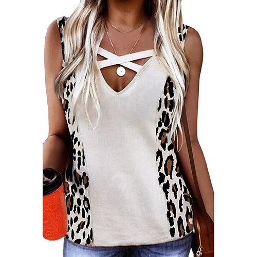 

amazon summer new i-shaped vest female european and american fashion leopard print v-neck bottoming top 2565238