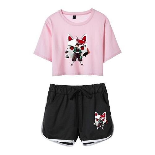 

Inspired by Demon Slayer Kamado Tanjiro Outfits Crop Top 100% Polyester Anime Harajuku Graphic Shorts For Women's