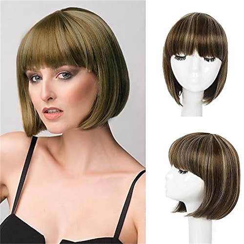 

Cloud Short Brown Bob Wig with Bangs Mixed Brown Blonde Highlights Wig for Women Costume Wigs Halloween Party Christmas Cosplay Wigs