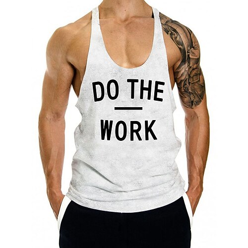 

Men's Tank Top Vest 3D Print Graphic Prints Letter Crew Neck Daily Sports Print Sleeveless Tops Fashion Classic Designer Comfortable White