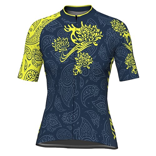 

21Grams Women's Short Sleeve Cycling Jersey Black Dark Navy Paisley Bike Top Mountain Bike MTB Road Bike Cycling Spandex Polyester Breathable Quick Dry Moisture Wicking Sports Clothing Apparel